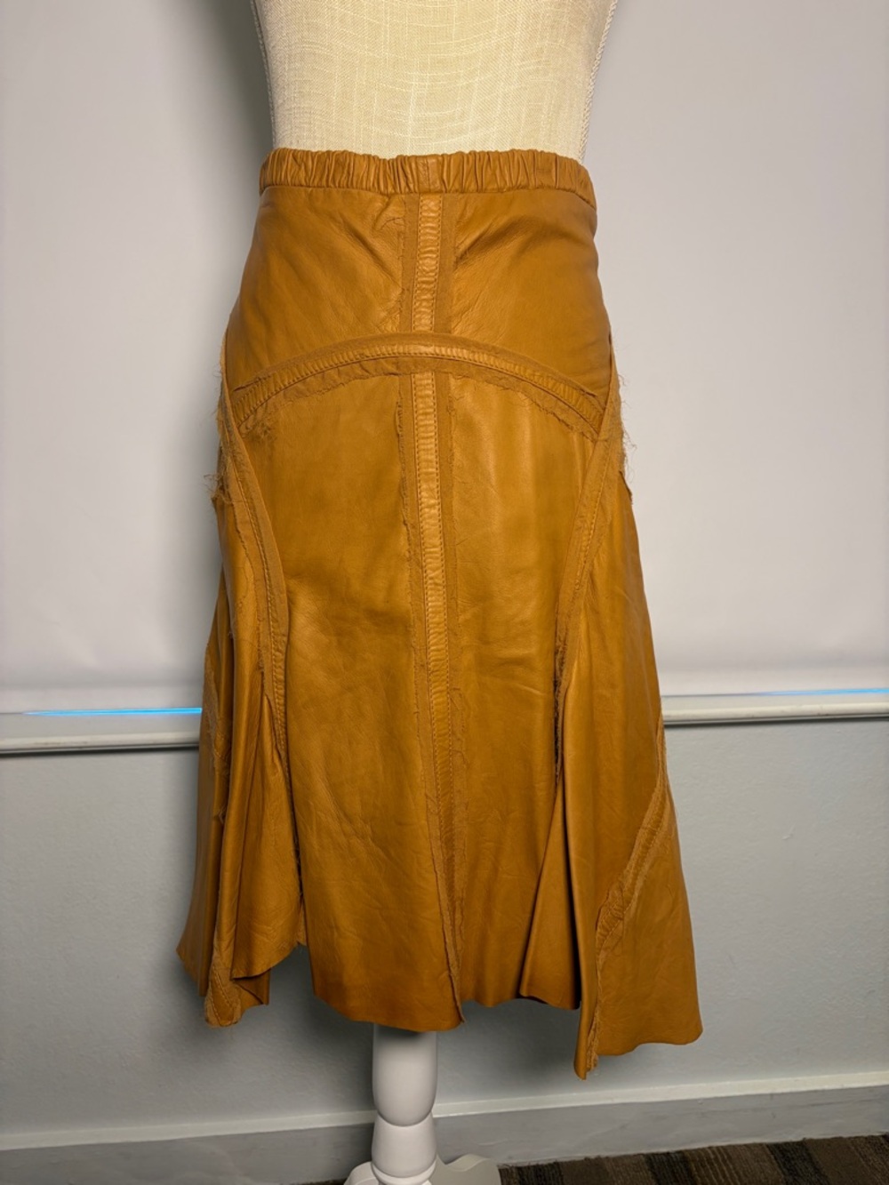 Roberto Cavalli Mustard Leather Midi Skirt NWT A-Line retail $1700 retail